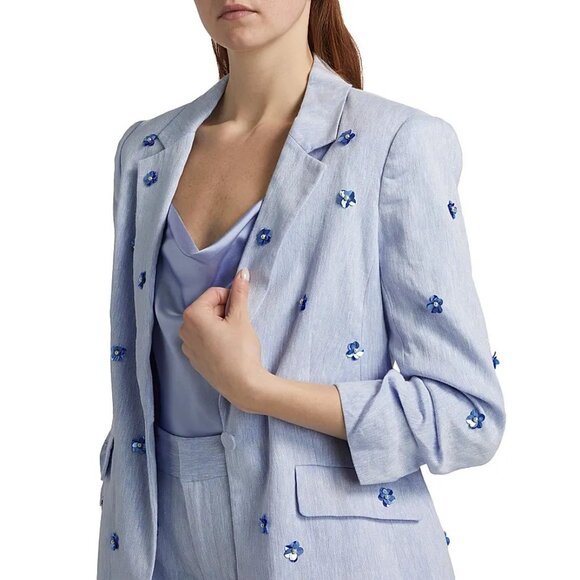 NEW Cinq a Sept Sizes 4, 6 Pearl Ditsy Kylie Linen-Cotton Single-Breasted Blazer - Picture 5 of 6